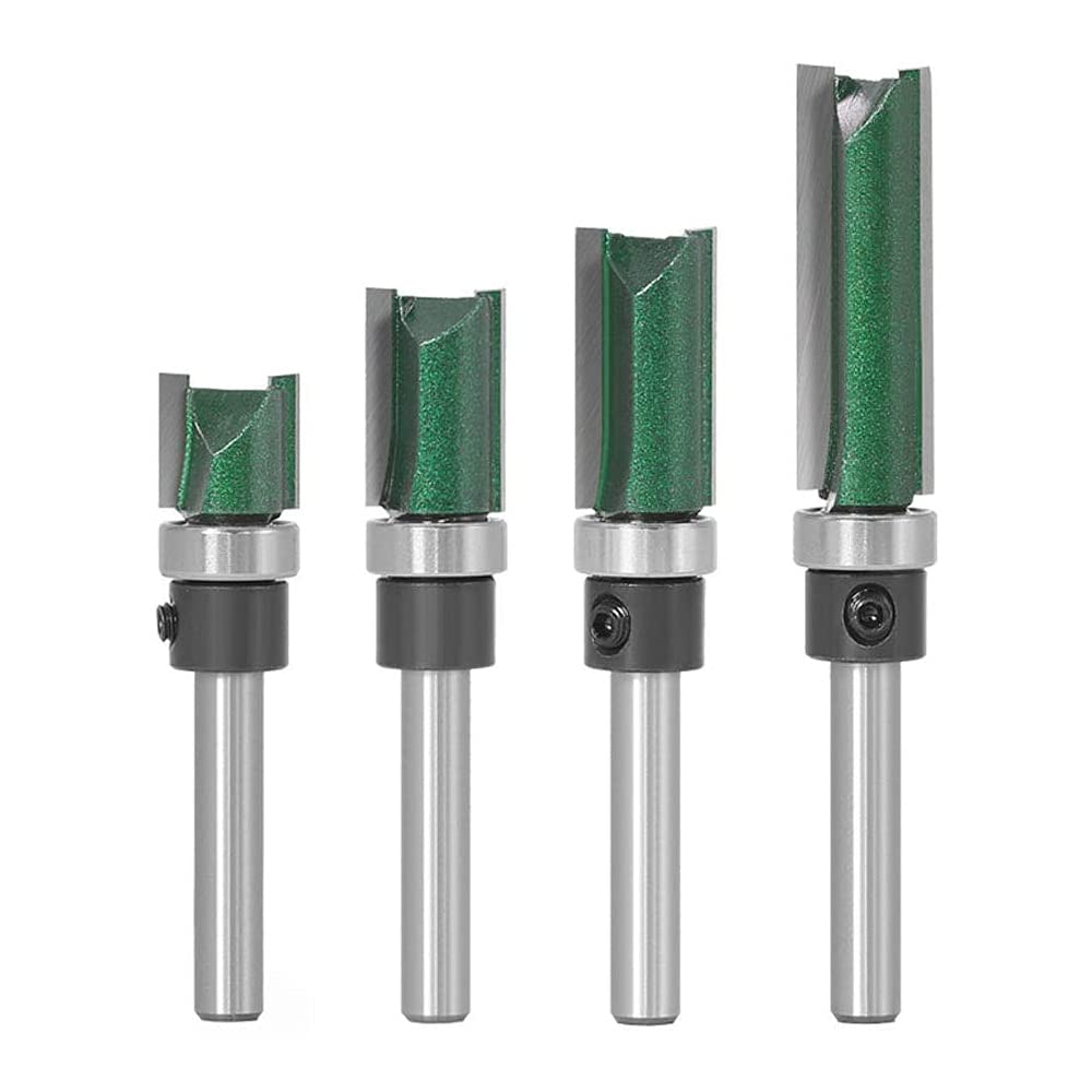 Bestgle 4pcs Flush Trim Pattern Router Bits Set, 1/4” Shank Double Straight Pattern Template Woodworking Milling Cutter Tools