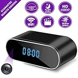 Hidden Camera Clock, WiFi Spy Security Camera Indoor, 1080P Nanny Cameras and Hidden Cameras with Night Vision and Motion Detective, Perfect 150 Angle Camera Alarm Clock for Home and Office
