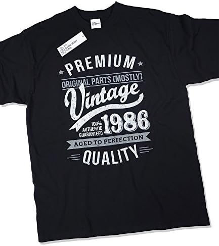 1986 Vintage Year - Aged to Perfection - 30th Birthday Gift / Present T-Shirt Mens Black L