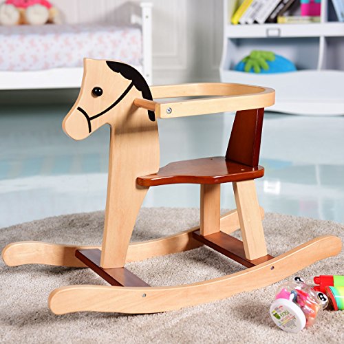 image for Costzon Wood Rocking Horse, Rock and Ride Chair for Baby Toddler Nurse