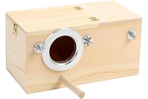 YJJKJ Pine Wood Parakeet Nest Box Bird House Budgie Breeding Mating Box for Lovebirds Cockatiel Parrotlets (L)