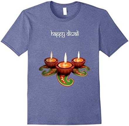 Mens Diwali Traditional 3 Diyas Lamps With Rangoli T-Shirt. XL Heather Blue