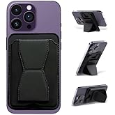 Adhesive Phone Wallet with Stand & Grip, 3-in-1 Slim Leather Card Holder, RFID Blocking Phone Wallet for iPhone 17/16/15/14/13/12 Series & Android, Minimalist Wallet Holds 3 Cards – Black