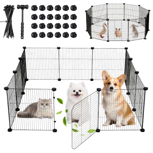 LOKOOY 12 Piezas Cifrado Valla para Mascotas, Bricolaje Corral para Mascotas de Metal con Puerta, Parque para Mascotas, Jaula Modular para Animales Pequeños, Gatito, Cachorro, Conejos, Cobayas