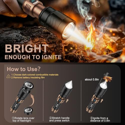 SKYFIRE Linternas LED Alta Potencia Recargable, Linterna Potente 900000 Lumen con Lente de Encendido & 3 Filtros, 10000mAh Zoomable USB-C 4 Modos IPX6 Impermeable, para Camping Montaña Regalo