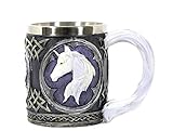 Black and White Purple Celtic Mug with White Unicorn Head
