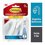 Command 745654016266 Towel Value Pack, Clear Frosted, 3-Hooks, 3-Large Water-Resistant Strip (BATH17-3ES), White