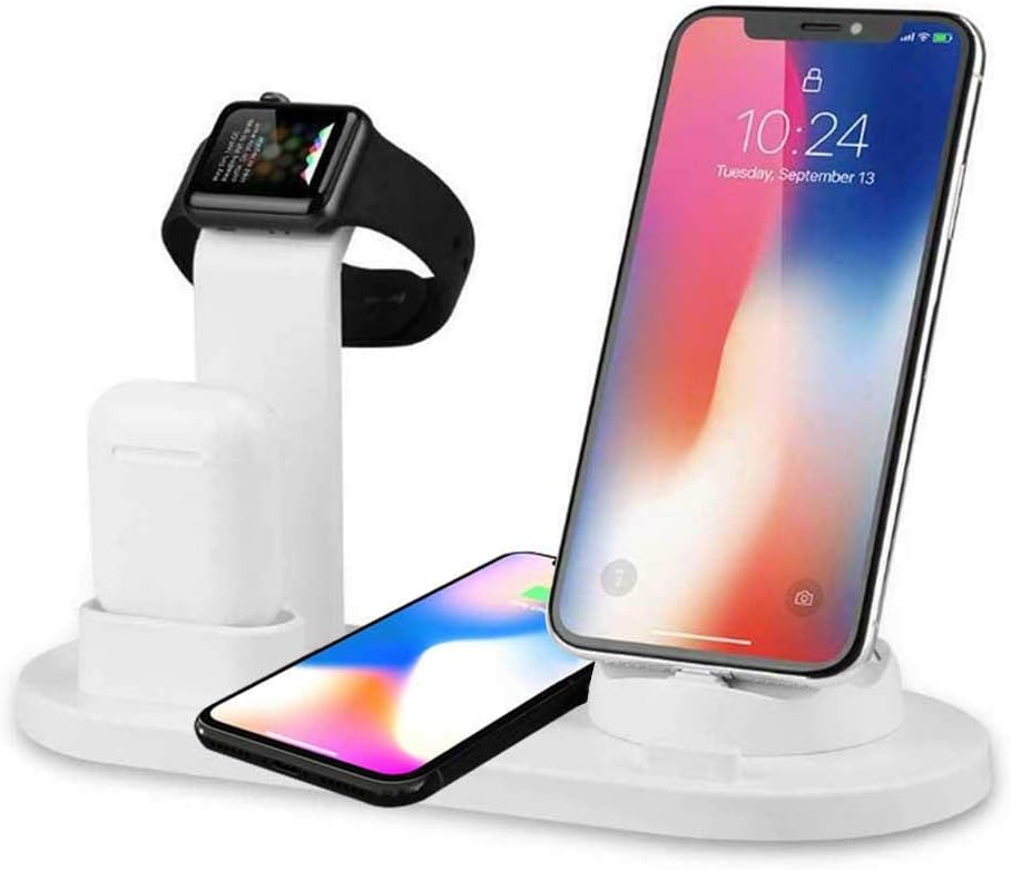 Roebii 4 in 1 Wireless Charger Stand for iPhone AirPods Apple Watch, Wireless Qi Fast Charging Station, Portable Charger Docks Compatible with iWatch Series 1-4/AirPods/iPhone Xr/Xs/8/8Plus