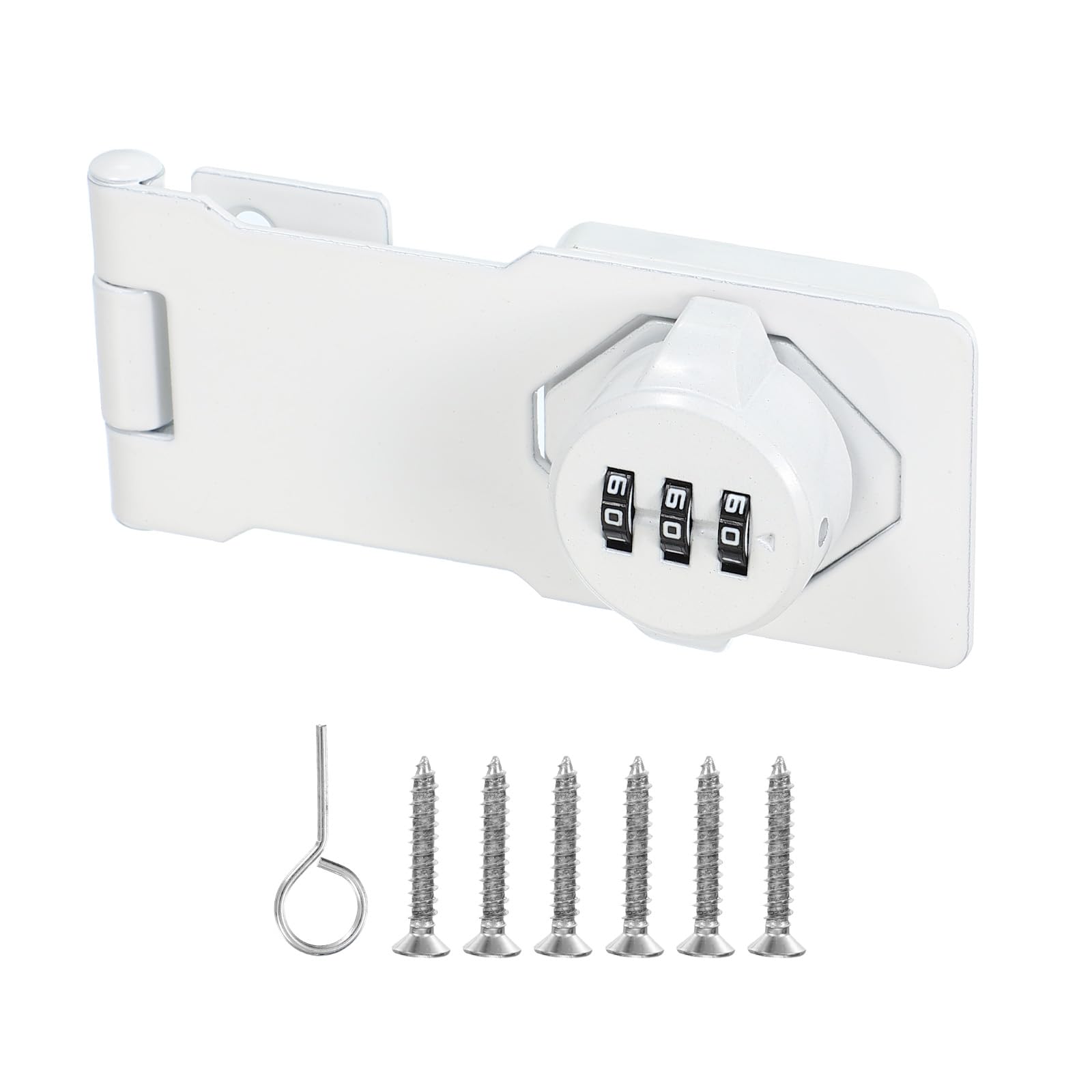 PATIKIL 4.5 Inch Cabinet Password Hasp Lock, 3-Digit Barn Door Lock Security Combination Latch Lock for Drawers Cabinets Small Doors, White