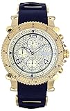 JOJINO Real Diamond Watch Chronograph Mens Gold Case Black Rubber Band MJX-1132