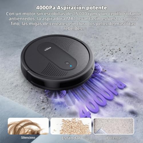 Robot Aspirador,Robot Aspirador y Fregasuelos 4000Pa Presión de Succión, Autonomía 140 Minutos, Sensores Anticaídas y Cepillo Multifunción, TotalSurface, App Control
