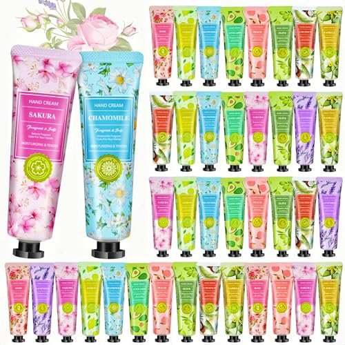 Crema de Manos 40 Pack, Set de Regalo Mujer Crema Manos, Mini Crema Manos con 10 Aromas, Crema Hidratante para Manos Secas y Agrietas,Regalo Mujer para Compañeras,Novia,Cumpleaños,Navidad,San Valentín