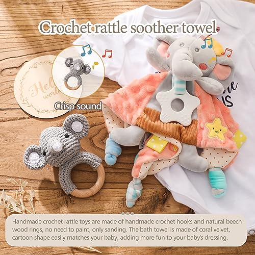 Loveys for Babies, Wooden Baby Rattle Baby Lovey Security Blanket