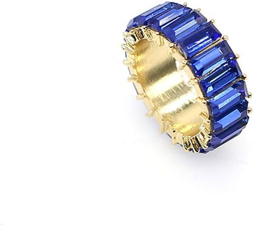 Rainbow Baguette Band Ring Eternity Band Cubic Zirconia Ring Gold Plated Fashion Luxury Jewelry Crystal Cocktail Rings for Women Girl Gift