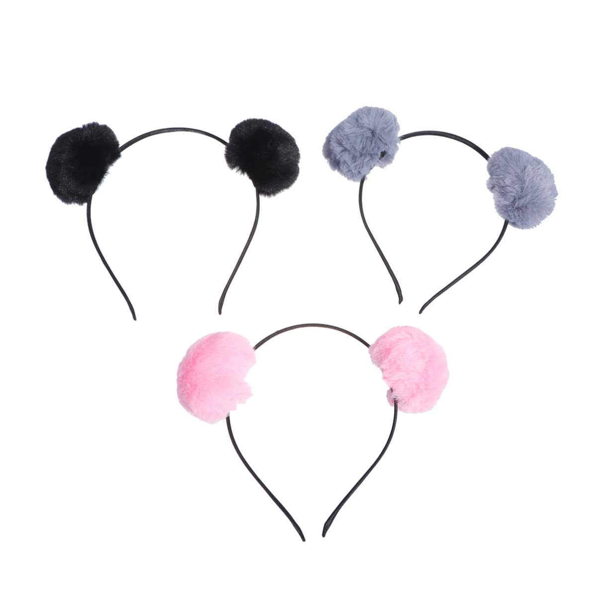 Minkissy Pom Pom Headband, 3pcs Fuzzy Pom Pom Ball Cat Ear Headband Set Christmas Party Birthday Headband Hair Accessories