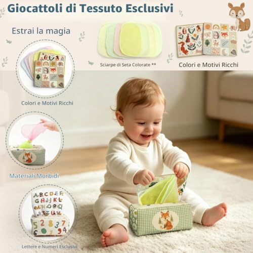 Anook Baby Toys 6-9-12 Months, 6 in 1 Montessori Games 6 Months | Sensory Toys for Babies with Stacking Games, Tissue Box, Shape Cubes to Sort, Newborn Gift 6-12 Months