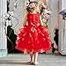 NNJXD Girl Dress Kids Ruffles Lace Party Wedding Dresses Size 5-6 Years Red(130)