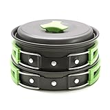Honest Portable camping cookware mess kit folding Cookset for hiking backpacking 10PC（1L）/11PC(2L) Lightweigh durable Pot Pan Bowls Spork with nylon bag outdoor cook equipment