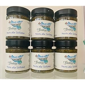 Pack van 6 Pesto alla Siciliana – 180 gr elke- 100% Made in Sicilië – 100% zelfgemaakte luxe eten