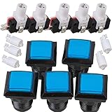 BQLZR Blue and Black 33 x 33mm Square Shape LED Illuminated Push Button Large Machinery 12V Switch Pack of 5