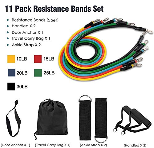 LOBKIN 11 Pack Resistance Bands Set,Include 5 Stackable Exercise Bands with Handles,Legs Ankle Straps & Door Anchor Attachment for Women Men,Home Workouts,Physical Therapy,Gym Training,Yoga