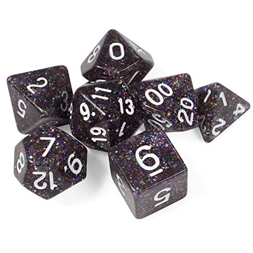 Sparklier Vomit Complete Set of 7 Premium Glitter Polyhedral Dice Edition with More Sparkles - Compatible with Most Tabletop RPG Board Games, Comes with Clear and Labled Display Box