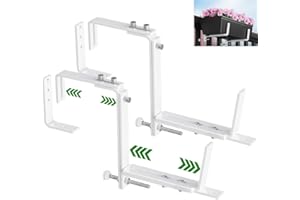 HFHOME Set of 2 Adjustable Window Planter Box Brackets, White Brackets for Window Boxes Planters, Planter Shelving with Adjustable Size The Width of The Bottom of The Planter Box