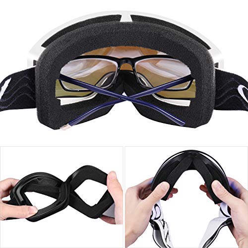 VELAZZIO OTG Ski Goggles, Snowboard Goggles - Double Layer Interchangeable Lens, UV Protection, Anti-Fog, Snow Goggles for Men & Women (Black Frame/Transparent Lens (VLT 83%)) - Thumbnail 3