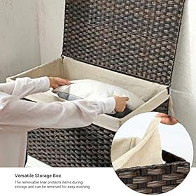 SONGMICS Storage Basket with Lid, Rattan-Style Storage Trunk with Cotton Liner and Handles, for Bedroom Closet Laundry… 51XjgBREXRL