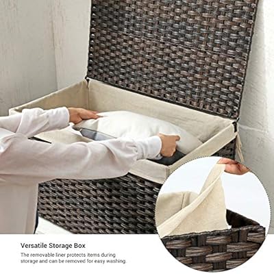 SONGMICS Storage Basket with Lid, Rattan-Style Storage Trunk with Cotton Liner and Handles, for Bedroom Closet Laundry… 51XjgBREXRL