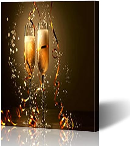 YeaSHARK Custom Canvas Prints Wall Art Two Champagne Glasses Ready Bring New Food Drink Holidays 12x16 Inches Stretched Gallery Wrapped Home Decor Modern Artwork Painting