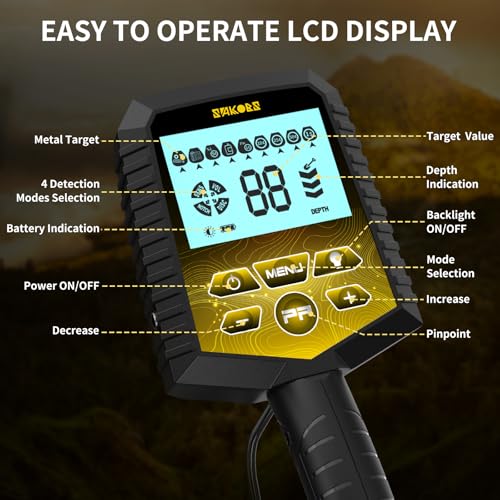 SAKOBS Metal Detector for Adults, Professional Foldable Waterproof Metal Detector with 11" IP68 DD Coil, Backlit LCD Target ID, 12.8" Deep Search Gold Detector, Lightweight Beach Metal Detector