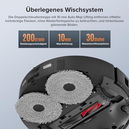 Qrevo Edge S5A Saugroboter mit Wischfunktion,Dual Anti-Tangle-System,18.500Pa,FlexiArm Design Kantenreinigung, Hebarem Wischmopp,75℃ Heißwasser-Moppwäsche (Schwarz)
