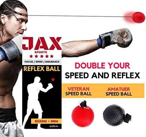 JAX Sports Boxing Reflex Ball, 2 Difficulty Level Boxing Ball with Headband, Softer than Tennis Ball, Perfect for Boxing Punching Accuracy Improvement and Hand Eye Coordination Training