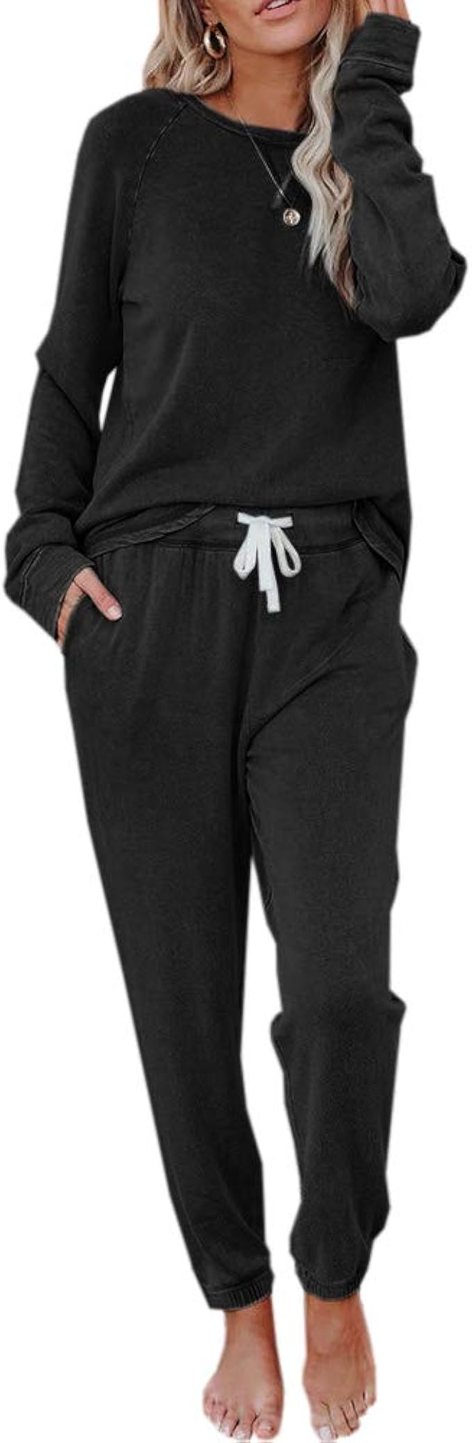 Womens Lounge Sets Sweatsuit 2 Piece Loungewear Long Sleeve Crewneck