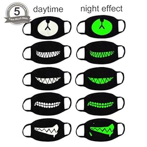 fomei 5 Pack Cool Luminous Unisex Cotton Blend Anti Dust Face Mouth Mask Black for Man Woman