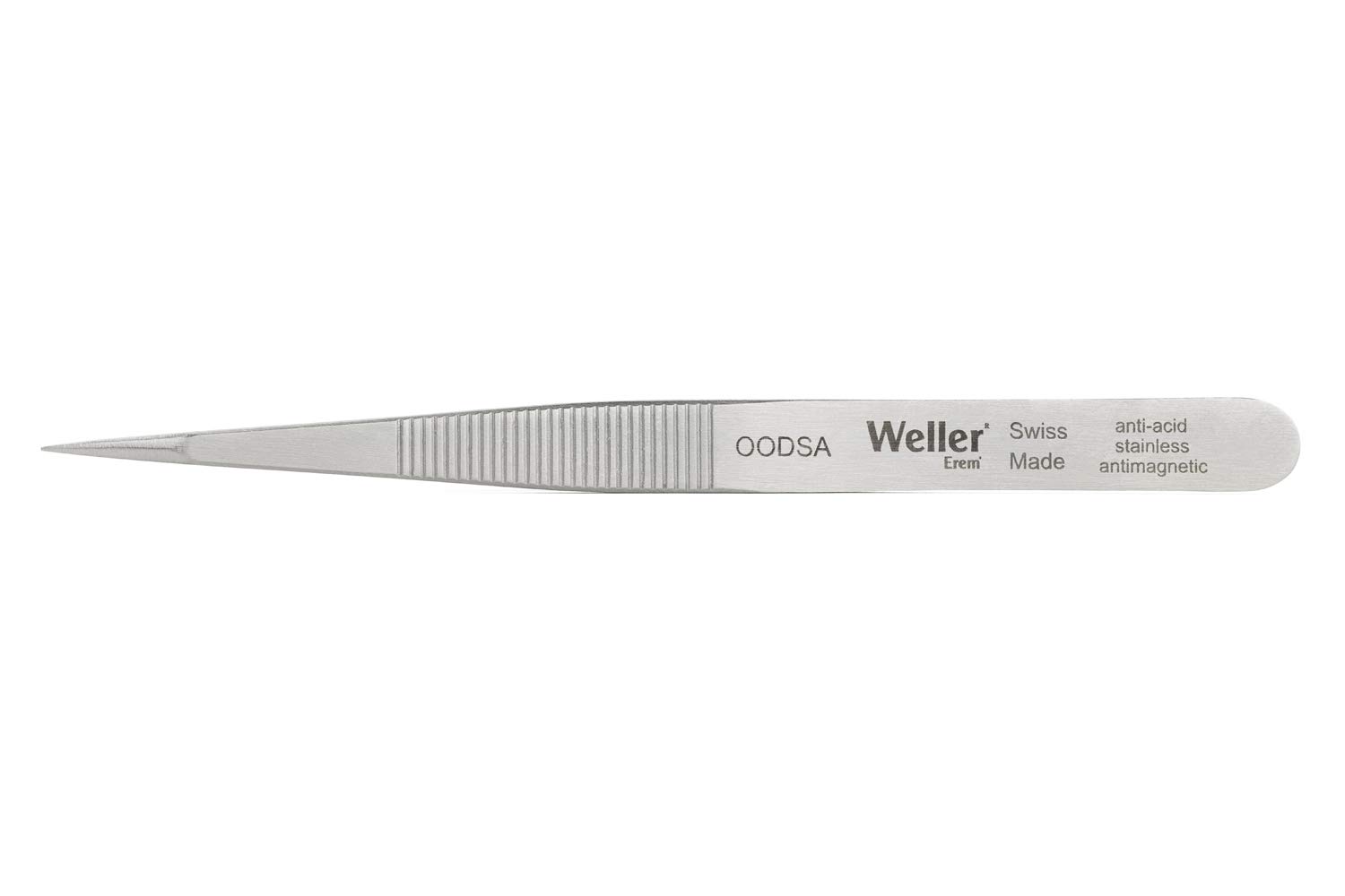 Weller Erem OODSA Precision Tweezers with Pointed Tips Very Robust Suitable for Standard Applications, with Serrated Finger Grips and Inside-Serrated Tips for Secure Handling