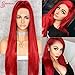 SAPPHIREWIGS Red Color Silky Soft Straight Type Heat Resistant Hair Hand Tied Cosplay Women Masquerade Makeup Party Synthetic Lace Front Daily Wigs