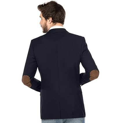 ALLBOW Blaues Sakko mit Ellenbogen-Patches, Herren Blazer, Business Casual Sport-Sakko