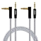 Auxiliary Cable [2-Pack, 1.5 Feet] - CableCreation Right Angle 3.5mm Male to Male Aux Cable with 24K Gold Plated & Soft Cotton Braided - for All Standard 3.5mm Audio Port
