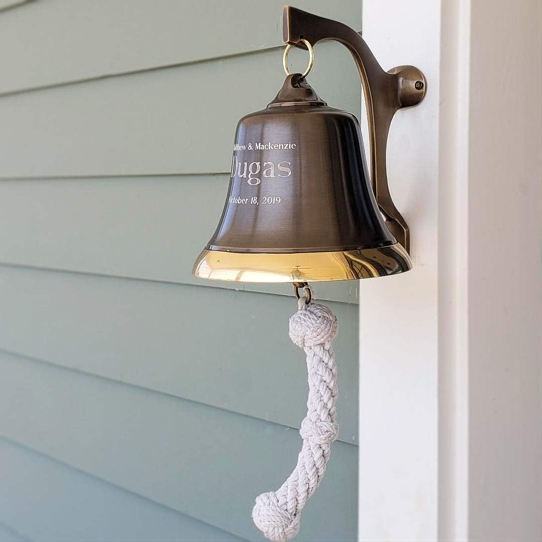 Engraved Two-Toned Antiqued Brass Wall Bell