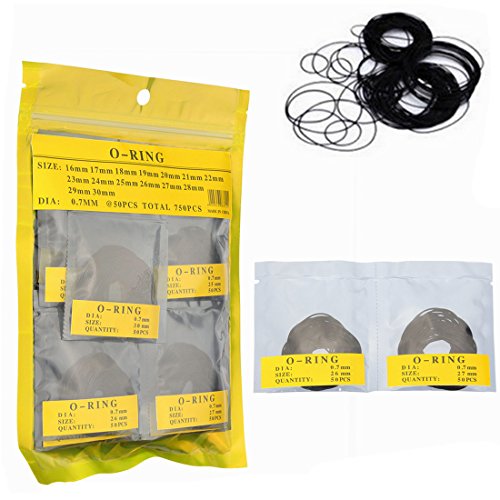 TOOGOO 750 Pcs 0.7MM O-Ring Watch Back Gasket Rubber Seal Washers Size 16 mm - 30 mm
