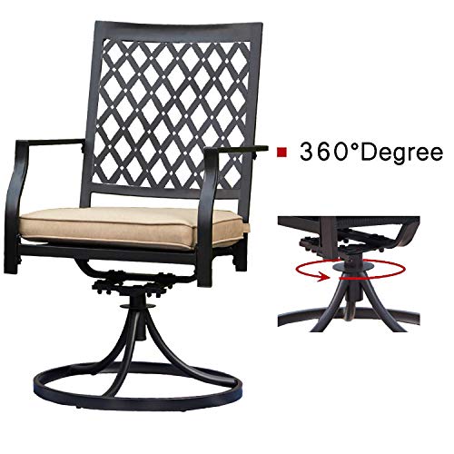 Top Space Outdoor Swivel Chairs Patio Rocker Lounge Chair Metal Bistro Set Club Arm Chair Dining Furniture for Garden Backyard (Set of 2, Beige)