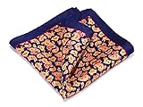 HISDERN Men's Paisley Pocket Square Handkerchief Navy Blue / Orange