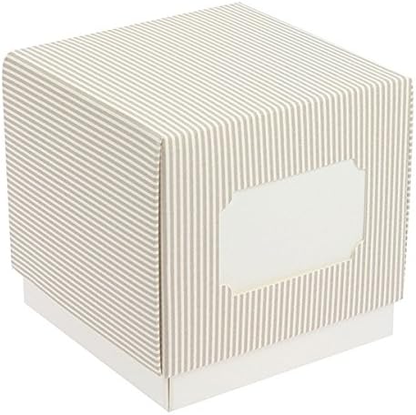 CONFETTANDO Set of 50 F/C 5 X 5 X 5 Box with Insert X Tag – Taupe Striped Design