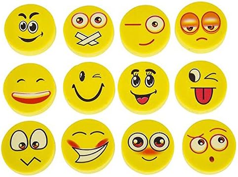 Lot Of 150 Assorted Round Emoji Face Erasers (150 Pack)