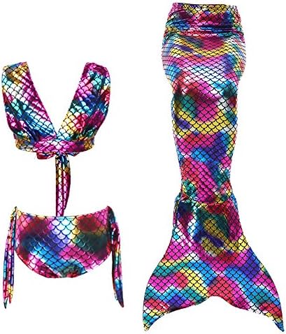 Mermaid Tail, FIOKASO 3PCS Girls Swimmable Mermaid Costume for Swimming Kids Swimwear(No Monofin)