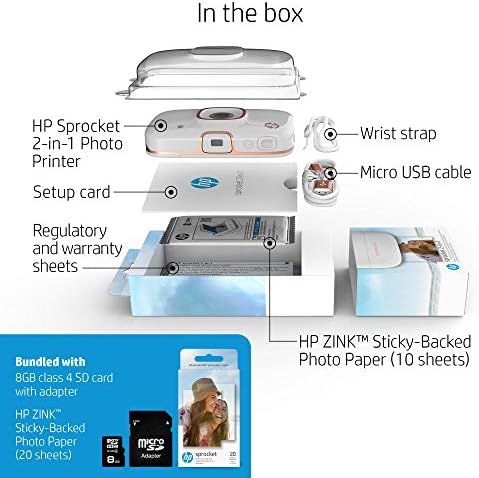 HP Sprocket 2-in-1 Portable Photo Printer & Instant Camera Bundle with 8GB MicroSD Card and ZINK Photo Paper – White (5MS95A) 4 51XjsKwZn0L. AC