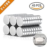 Refrigerator Magnets,45PCS Premium Brushed Nickel Fridge Round Magnets,Office Magnets by AULife - 8 X 3 mm