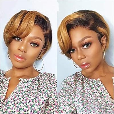 SINGLE BEST Ombre 1b30 Pixie Cut Wigs for Black Women Short Lace Front Human Hair Wigs Straight T Lace Front Wig Brazilian Human Hair Wigs Remy Hair